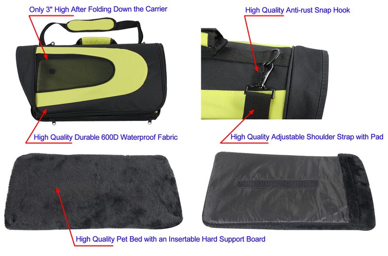 EliteField Deluxe Soft Pet Carrier (3 Year Warranty, Airline Approved), Multiple Sizes and Colors Available (18" L x 10" W x 11" H, Black+Lemon Green) - Image 5
